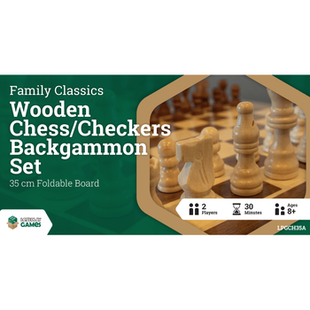 LPG Wooden Folding ChessCheckersBackgammon Set 35cm